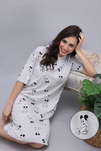 Zivame Mickey and Friends Knit Cotton Loungewear Dress - Vapor Blue — thumbnail 2